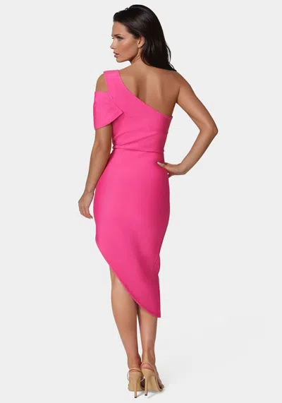 Bebe Asymmetrical High Slit Bandage Midi Dress In Fuschia