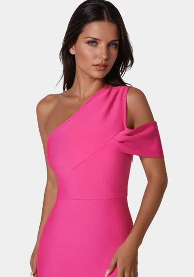 Bebe Asymmetrical High Slit Bandage Midi Dress In Fuschia