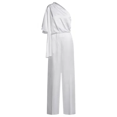 Hugo Boss One-shoulder Jumpsuit With Tie Neckline In White