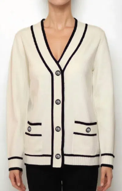 Metric Knits Myra Long Sleeve V-neck Cardigan In Ivory/black In Multi