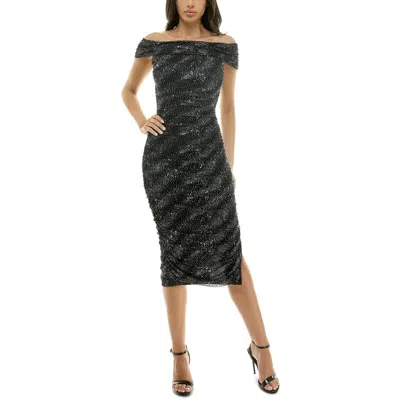 B Darlin Juniors' Off-the-shoulder Studded Midi Dress In Black