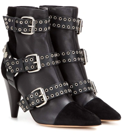 Shop Isabel Marant Lysett Embellished Leather And Suede Ankle Boots In Llack