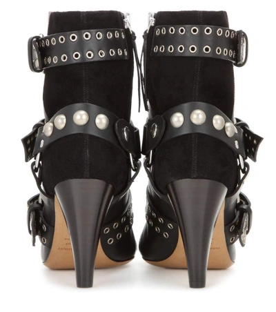 Shop Isabel Marant Lysett Embellished Leather And Suede Ankle Boots In Llack