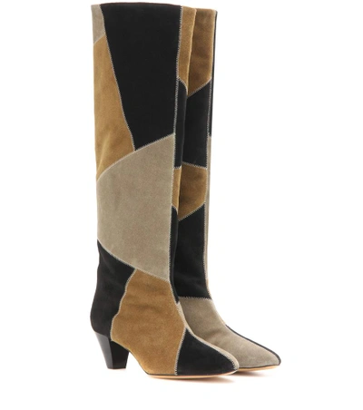 Isabel Marant Ross Patchwork Suede Tall Boots, Black/taupe
