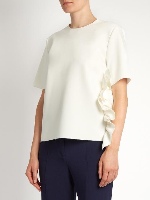 Msgm Ruffled Stretch-crepe Top In White | ModeSens