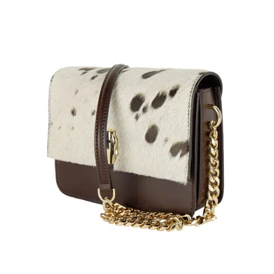 Cavalli Class Chic Two-tone Small Shoulder Bag In White & Brown In Marrone