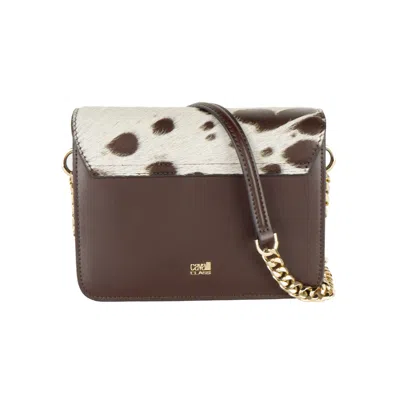 Cavalli Class Chic Two-tone Small Shoulder Bag In White & Brown In Marrone