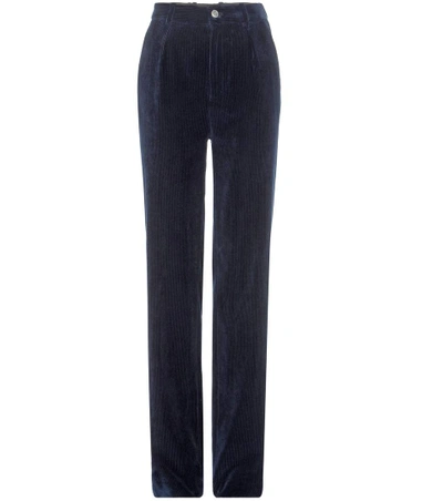 Shop Gucci Corduroy High-rise Straight Trousers In Blue