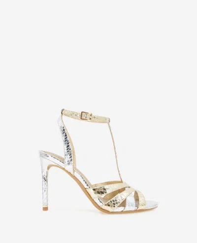Kenneth Cole Liona Metallic Embossed Snake Heel In Silver,gold Metallic