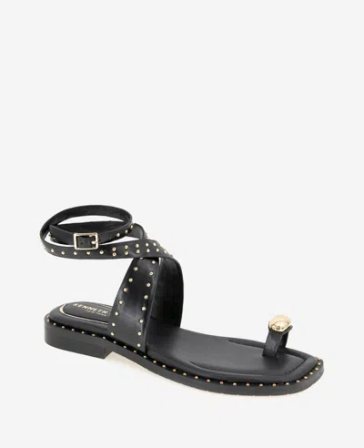 Kenneth Cole Ravenn Studded Wraparound Ankle Strap Sandal In Black