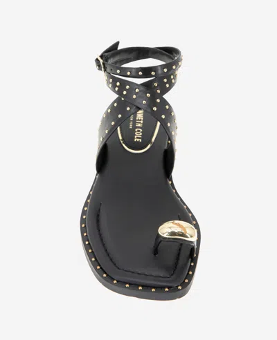 Kenneth Cole Ravenn Studded Wraparound Ankle Strap Sandal In Black