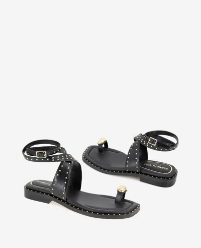 Kenneth Cole Ravenn Studded Wraparound Ankle Strap Sandal In Black