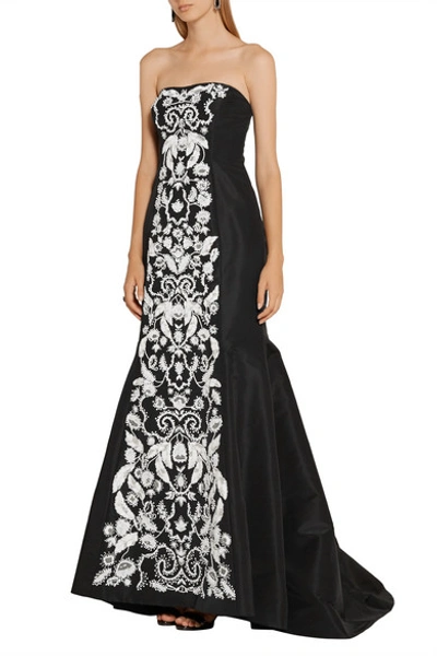 Shop Oscar De La Renta Strapless Embellished Silk-faille Gown