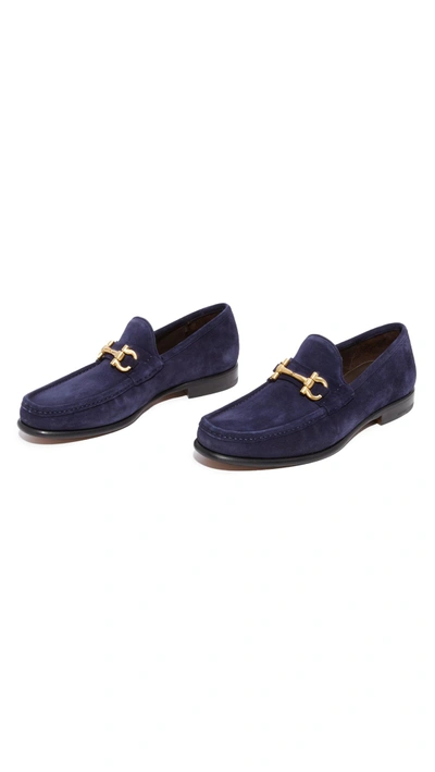 Shop Ferragamo Mason Bit Suede Loafers In Blue Marine