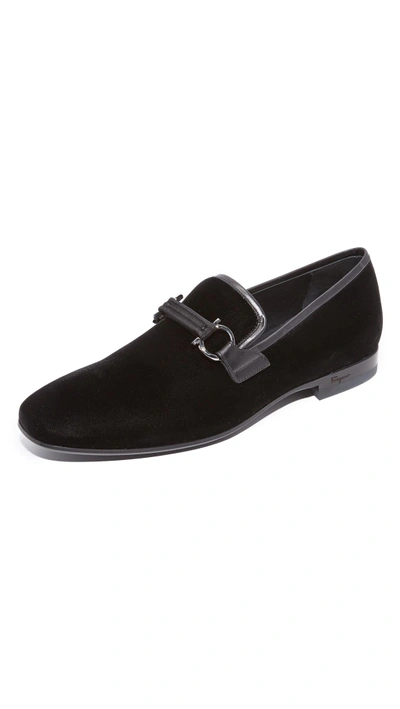 Shop Ferragamo Party Velvet Loafers In Black