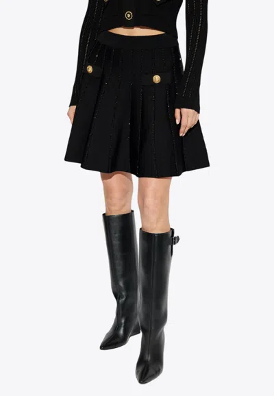 Balmain Sequin-embellished Knitted Mini Skirt In Black