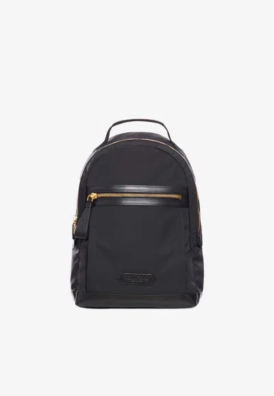 Tom Ford Leather Detailed Nylon Backpack Bags In Black