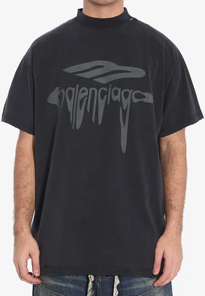 Balenciaga 3d Liquified Effect Cotton T-shirt In Black