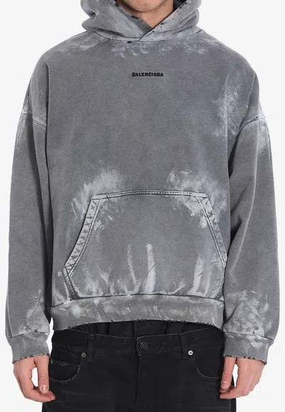 Balenciaga Logo Embroidered Hooded Sweatshirt In Gray