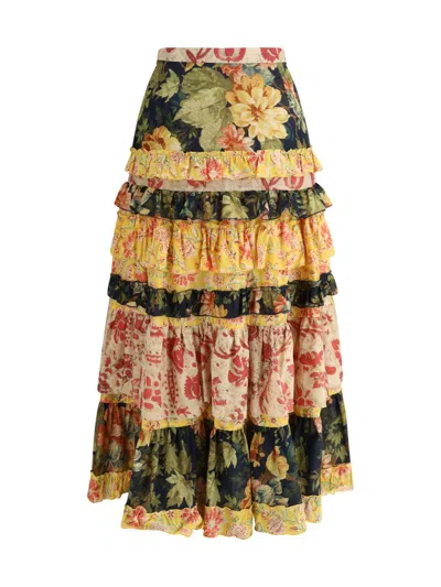Valentino High Waist Tiered Floral Maxi Skirt In Multicolour