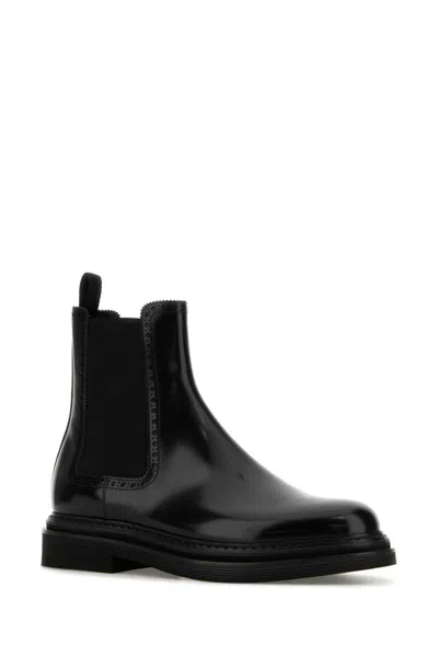 Dolce & Gabbana Black Brushed Leather Ankle Boot Scarpe Basse Black In Black