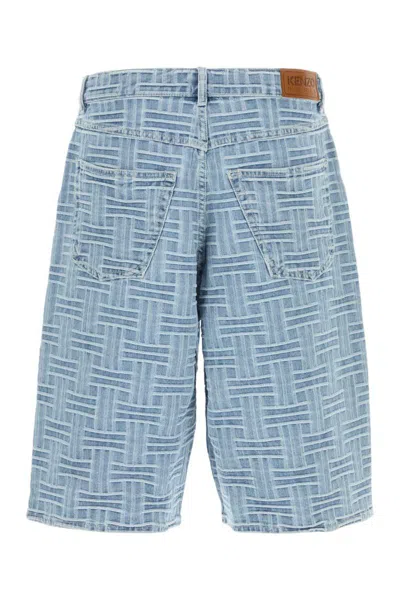 Kenzo Mens Regular-fit Weave-pattern Denim Shorts Bleached Blue Denim In Bleachedbluedenim