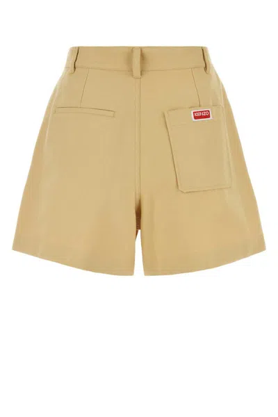 Kenzo Cream Cotton Bermuda Shorts In Brown