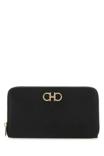 Ferragamo Continental Zip Around Gancini Wallet In Black