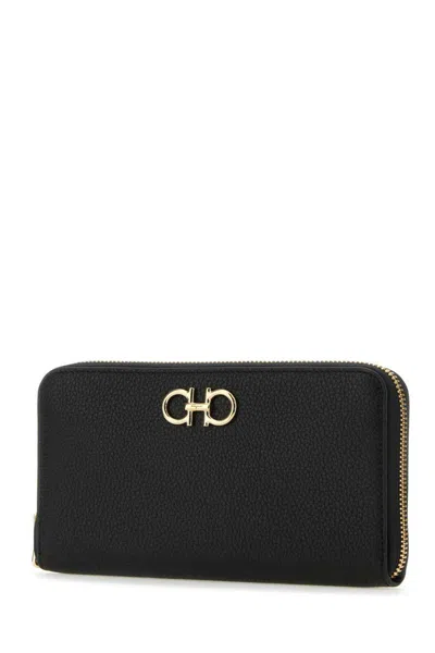 Ferragamo Continental Zip Around Gancini Wallet In Black