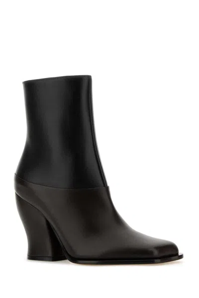 Loewe Two-tone Leather Onda Ankle Boots In Blackdarkbrown