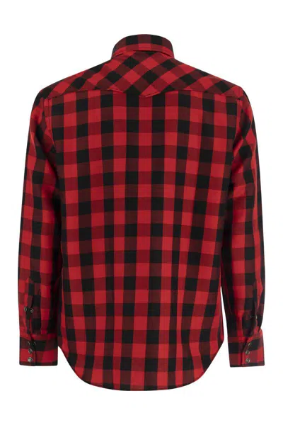 Pt Torino Checked Shirt In Cotton And Linen Blend In Red
