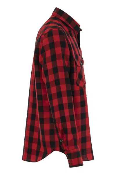 Pt Torino Checked Shirt In Cotton And Linen Blend In Red