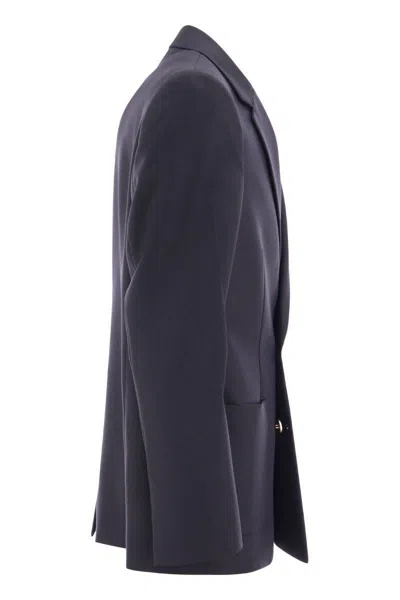Pt Torino Double-breasted Jacket In Wool Blend In Navy
