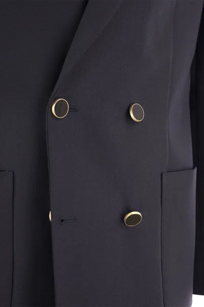 Pt Torino Double-breasted Jacket In Wool Blend In Navy