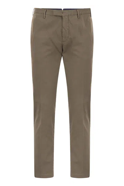 Pt Torino Superslim Trousers In Cotton And Silk In Brown