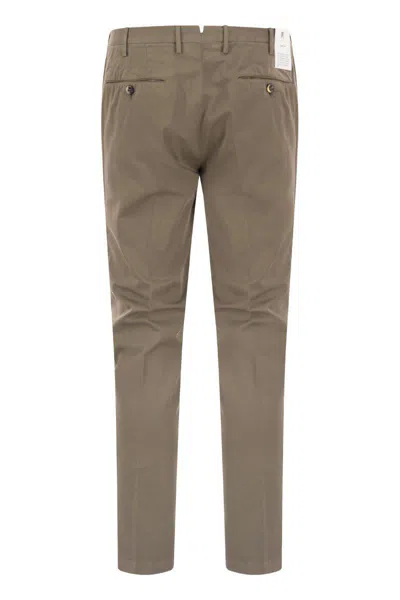 Pt Torino Superslim Trousers In Cotton And Silk In Brown