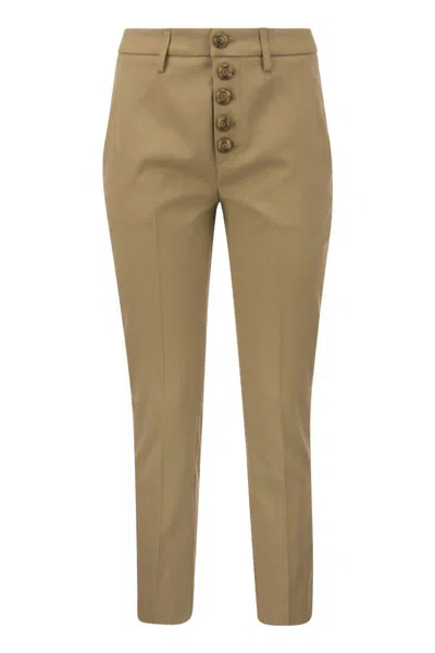 Dondup Carmen - Slim Gabardine Lyocell Trousers In Beige