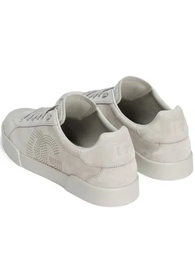 Dolce & Gabbana Portofino Calfskin Sneakers Dg Logo In White