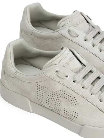 Dolce & Gabbana Portofino Calfskin Sneakers Dg Logo In White