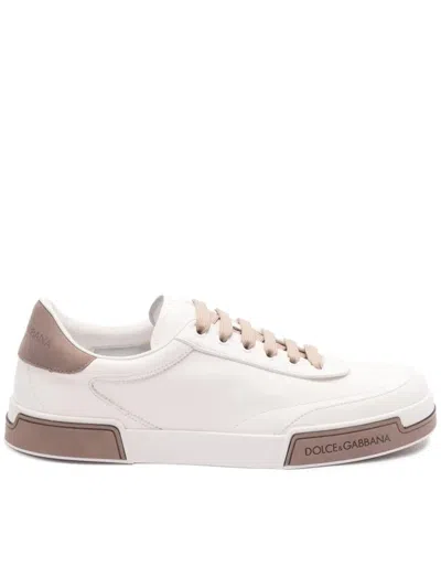 Dolce & Gabbana Portofino Yatch Sneakers In Calfskin Color White And Dove Grey In Red