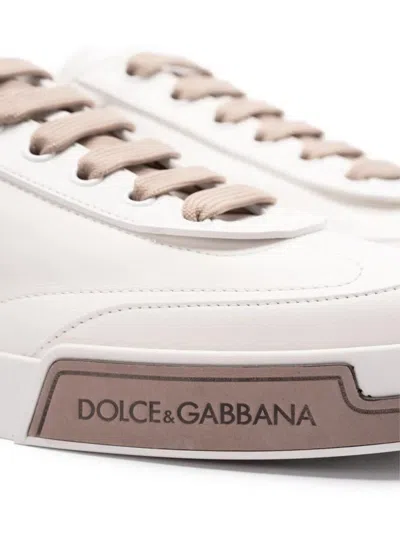 Dolce & Gabbana Portofino Yatch Sneakers In Calfskin Color White And Dove Grey In Red