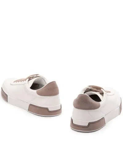 Dolce & Gabbana Portofino Yatch Sneakers In Calfskin Color White And Dove Grey In Red