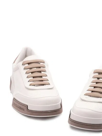 Dolce & Gabbana Portofino Yatch Sneakers In Calfskin Color White And Dove Grey In Red