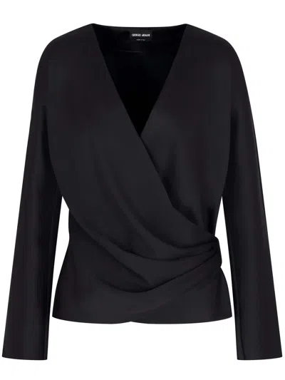 Giorgio Armani Camicia In Doppio Raso Di Seta In Black