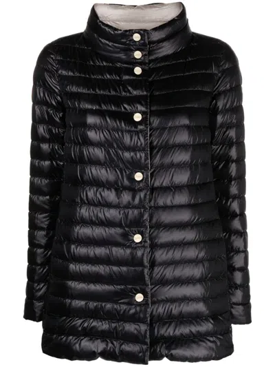 Herno Black Down Jacket With Snap Buttoned High Neck In Tech Fabric Woman In Black