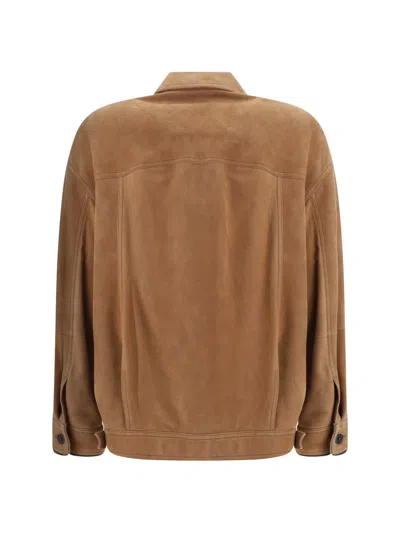 Brunello Cucinelli Suede Leather Jacket In Brown