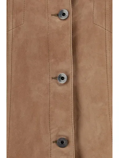 Brunello Cucinelli Suede Leather Jacket In Brown