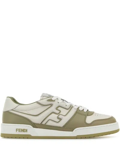Fendi Leather Sneakers With Ff Lateral Logo In Green