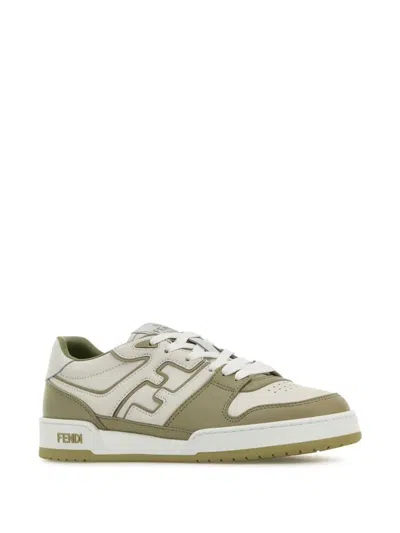 Fendi Leather Sneakers With Ff Lateral Logo In Green
