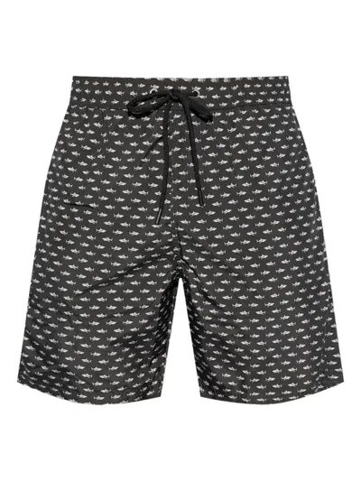 Paul & Shark Shark-print Swim Shorts In Black